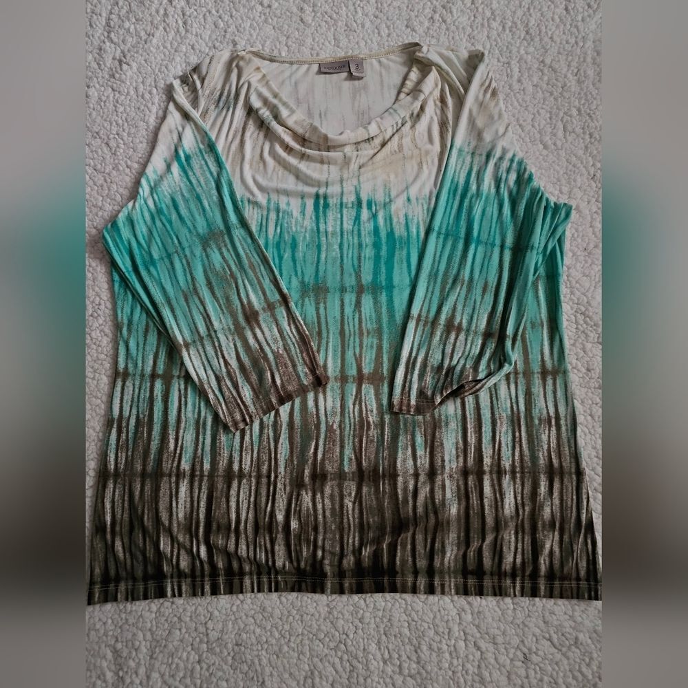 Chico's Teal and Brown Ombre Long Sleeve Top